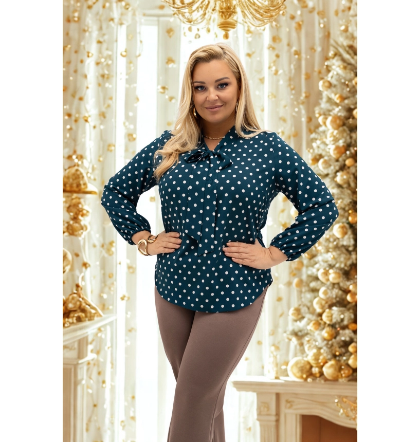 M26226 BLUZKA AMELIA WZÓR GROCHY NA ZIELENI